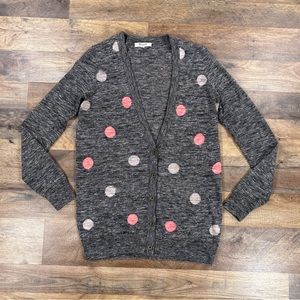 Madewell Womens Cardigan Small Gray Polka Dot Long Sleeve Button Up Sweater